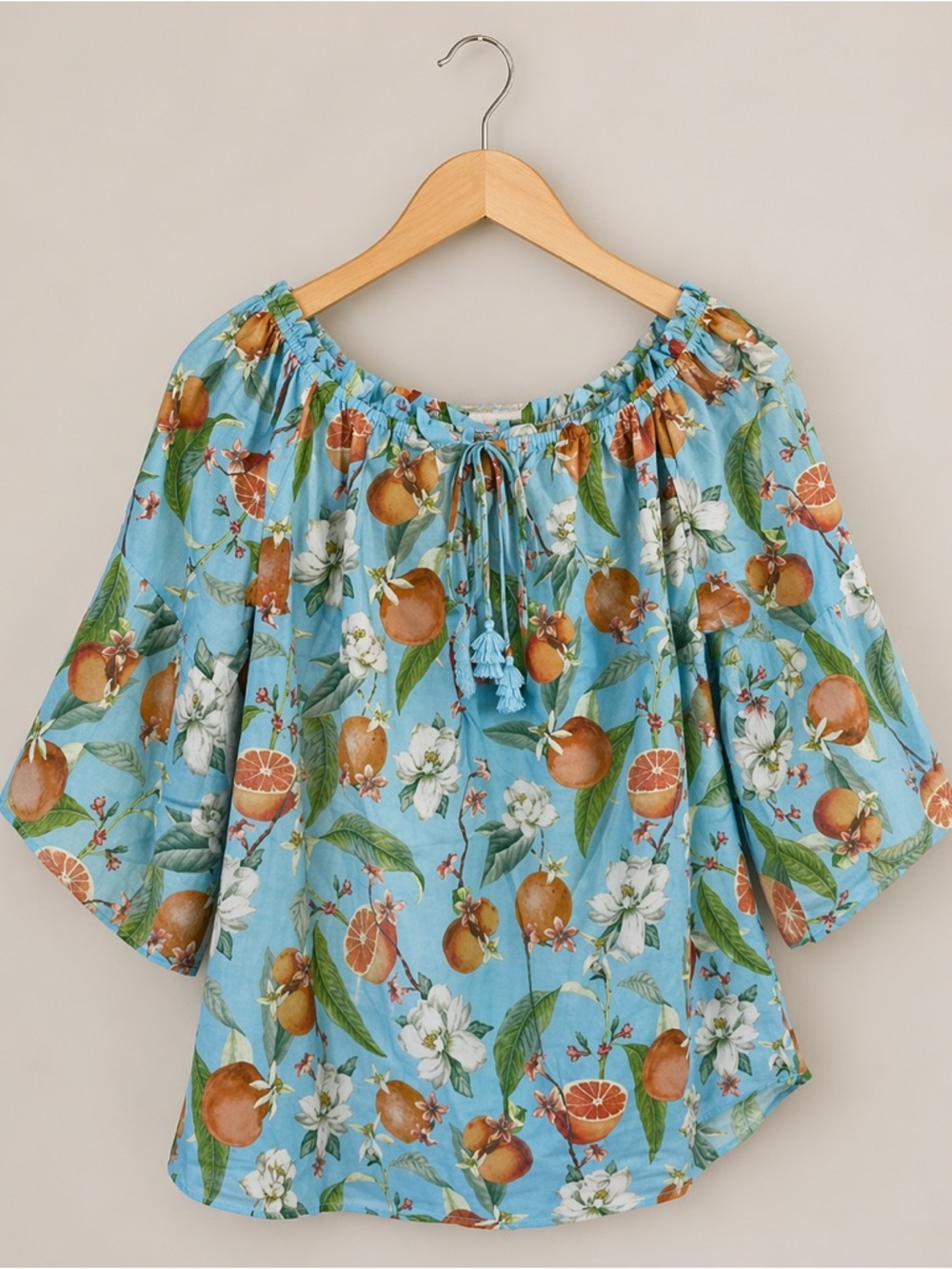 Hale Bob Citrus Floral Blue Blouse XS NWT